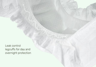 White leg cuffs with text on a light green background
